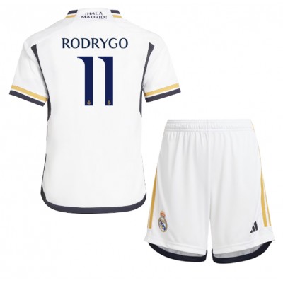 Fotballdrakt Barn Real Madrid Rodrygo Goes #11 Hjemmedraktsett 2023-24 Kortermet (+ Korte bukser)